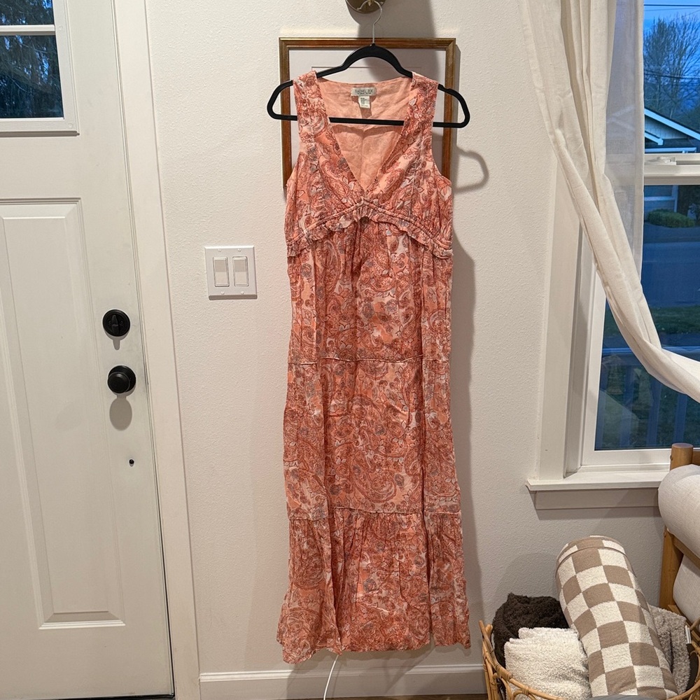 Rachel Zoe Coral Pink Paisley Tiered Maxi Dress